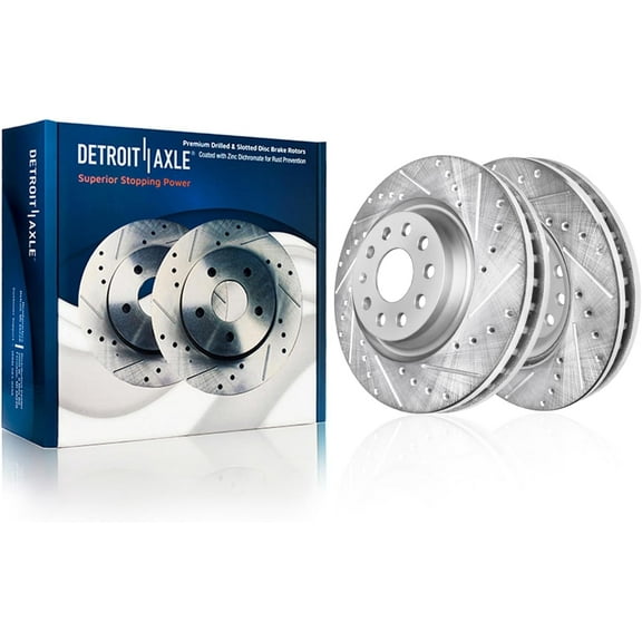 Detroit Axle - Front Brake Rotors for Volkswagen 2018-2022 Atlas, 2020-2022 Atlas Cross Sport, 2019 Teramont, Drilled and Slotted Disc Brake Rotors Replacement : 13.19" inch Brakes Rotors
