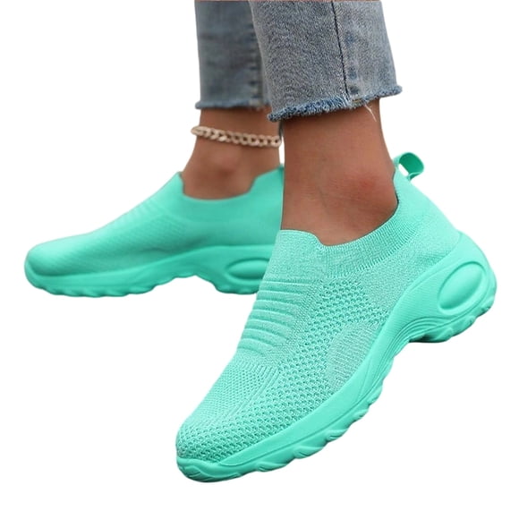 HTHLVMD Lightweight Platform Walking Sneakers, Women's Running Shoes Slip On Walking Comfortable Tennis Breathable Non Slip Athletic Gym Workout Cross Training Fashion Sneakers, Blue 7