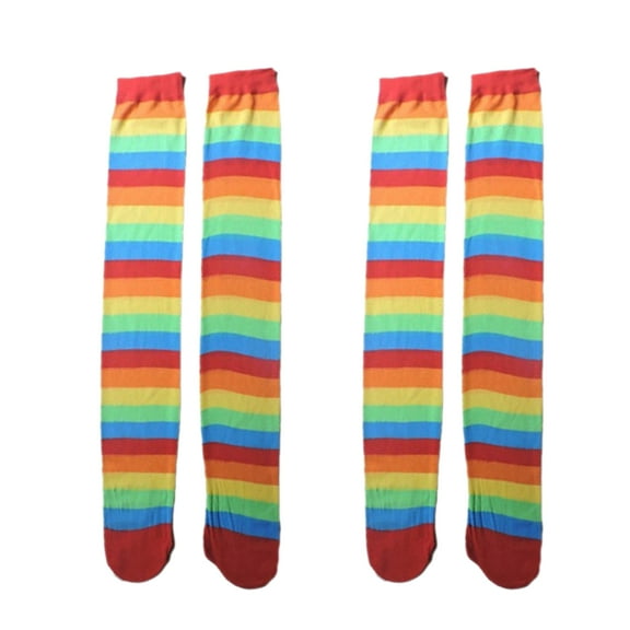 Masteelf  2 Pairs Rainbow over Knee Socks Striped Stockings