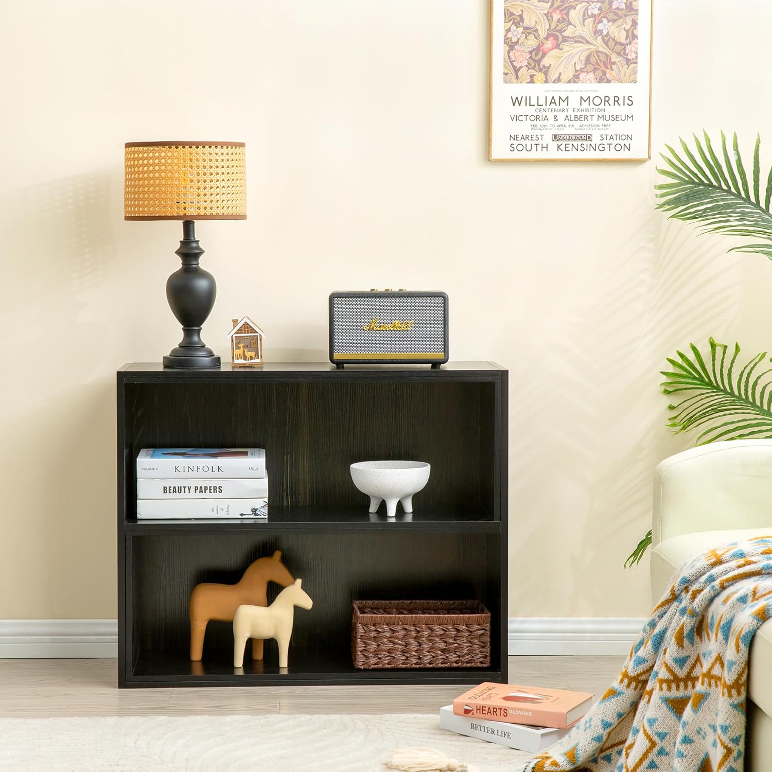 Reliancer TV Stand for TVs up to 65", Black with Open Shelves photo 2