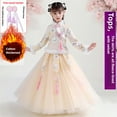 thumbnail image 2 of Ruyang Chinese Princess Dress for Girls Embroidered Stand Collar Coat + Tulle Dress 2pcs New Year's Thick Velvet Clothes, 2 of 5