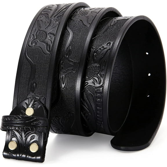 Nelbons Classic Western Bull Head Design Leather Snap On Belt Mens Womens-NO BUCKLE