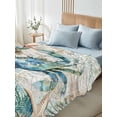 thumbnail image 4 of Full Size Flat Sheet Only, Teal Coastal Crab Soft Brushed Microfiber Bed Sheets, Vintage Summer Beach Nautical Coral Hotel Quality Breathable Bedding Top Sheet, Easy Care, 66"x102", 4 of 9