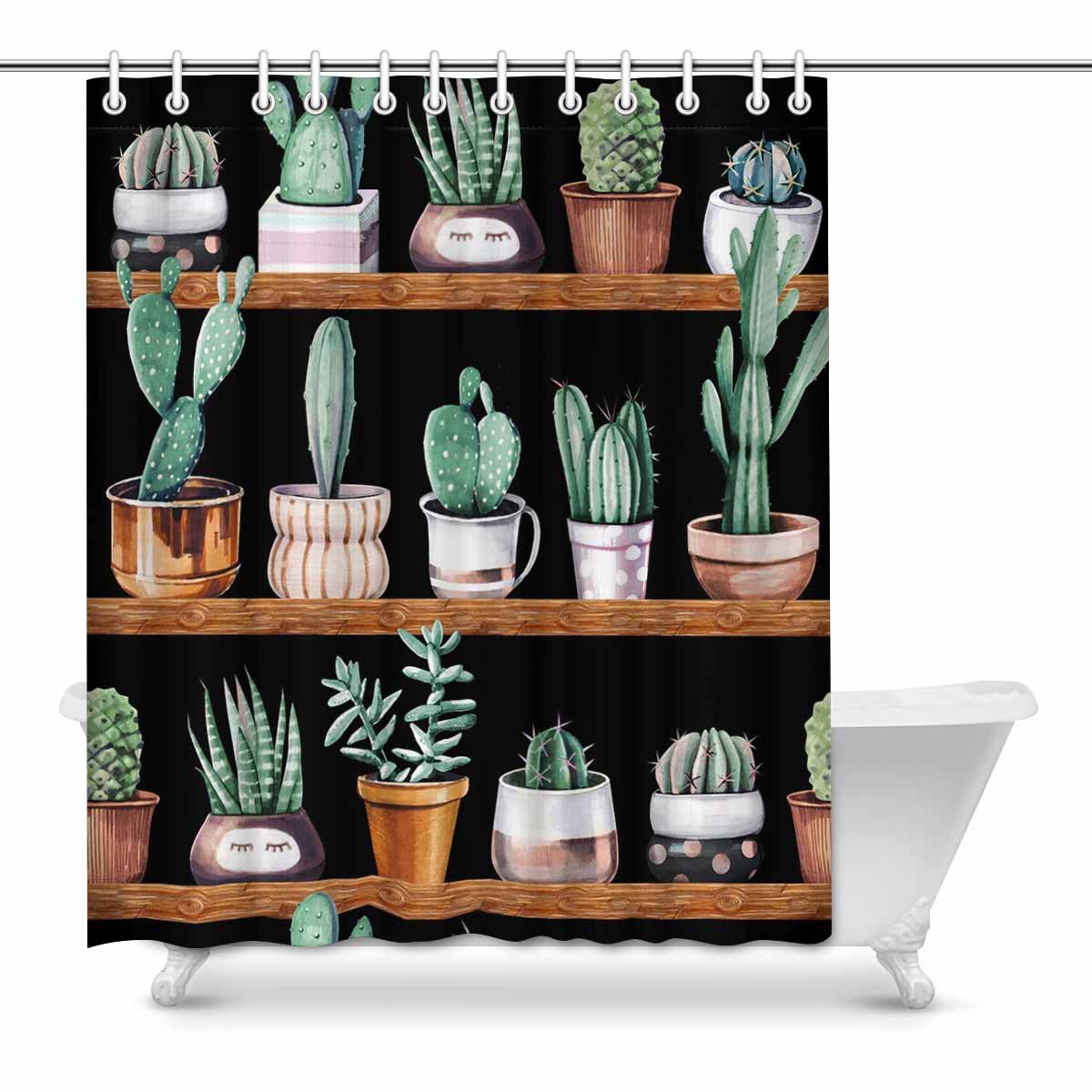 Pop Watercolor Design Cactus And Succulent Vintage Cactus Bathroom Decor Effect Shower Curtains 60x72 Inch Walmart Canada