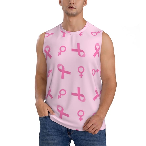 Fotbe Breast Cancer Awareness 1 Men's Camiseta sin Mangas Estampada para Hombres, Playera Casual para Gimnasio, Entrenamiento, Playa-Large