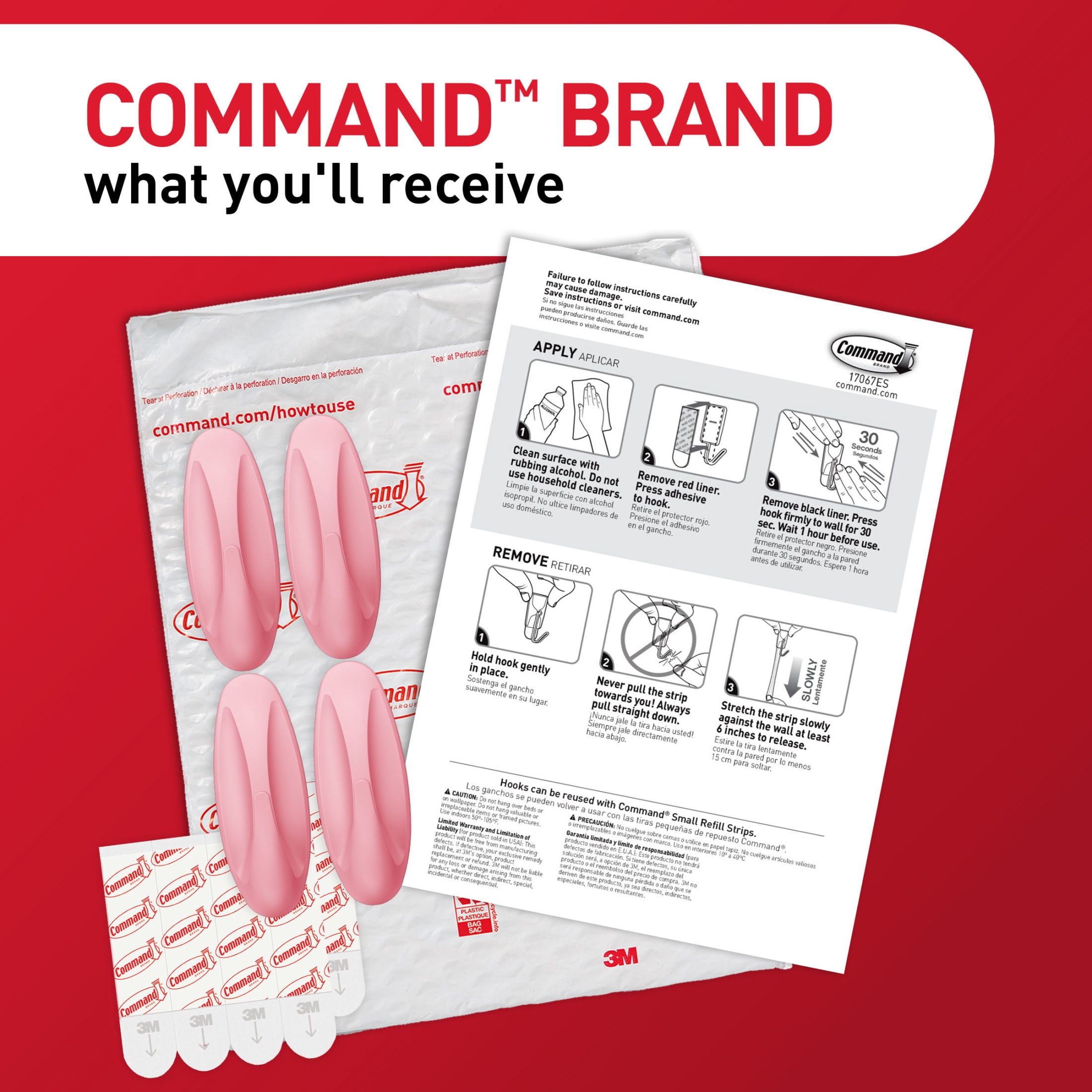 Command Medium Designer Hooks, Blossom, Holds 3 lbs, 4 Hooks, 6 Adhesive Strips