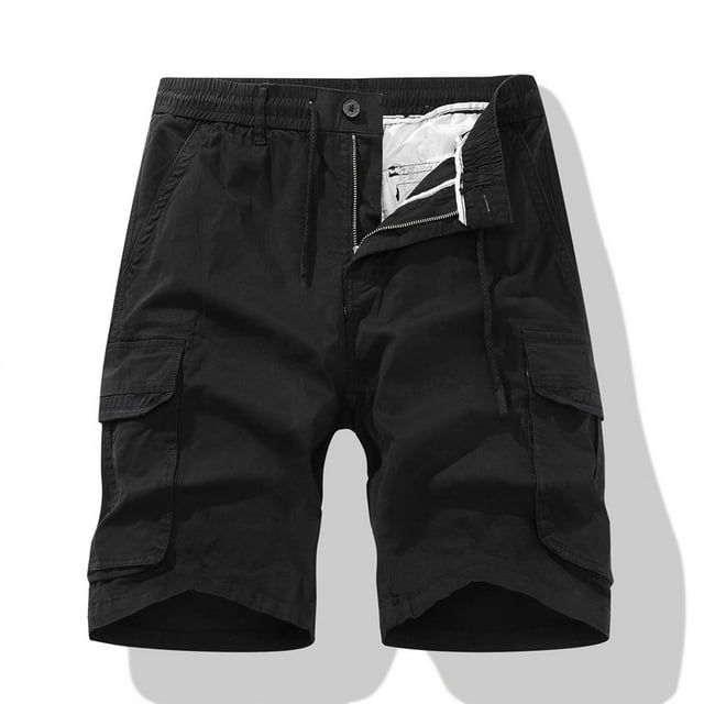 TIMIFIS Cargo Shorts for Mens Baggy Elastic Waist with Drawstring and Zipper Multi Pockets and Button Solid Color Hiking Work Travel Golf Camping Casual Lightweight Summer Comfy Shorts