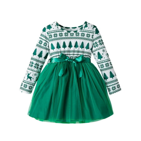 

KDFJPTH Toddler Baby Kids Girls Christmas Prints Tulle Mesh Dress Princess Cloths Flag Dress for Kids Little Girls Easter Dress