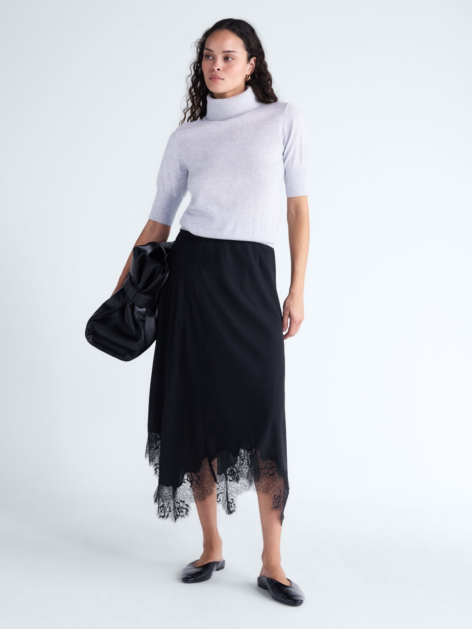 Scoop Women’s and Women’s Plus Cashmere Turtleneck Sweater with Elbow Length Sleeves, Lightweight, XXS-4X