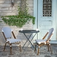 thumbnail image 5 of Flash Furniture Lourdes Set of 2 Indoor/Outdoor Commercial Bistro Stacking Chair, White/Navy PE Rattan Back and Seat, Bamboo Print Aluminum Frame in Natural, 5 of 13