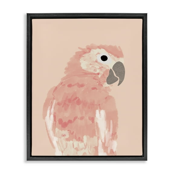 Stupell Industries Pink Neutral Parrot Animals & Insects Painting Black Floater Framed Canvas Art Print Wall Art, 17 x 21