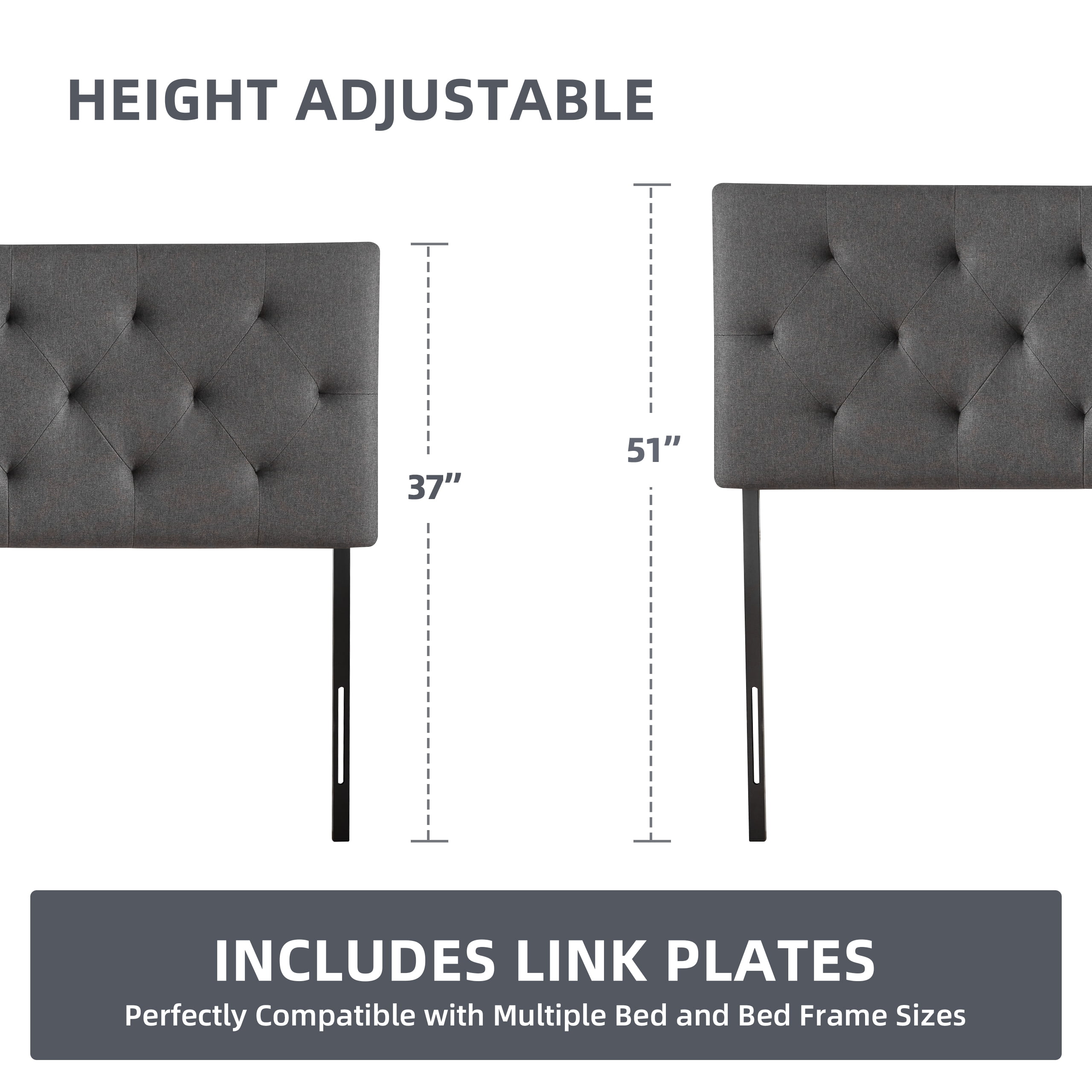 Weture Linen Upholstered King Size Headboard, Modern Panel, Dark Grey