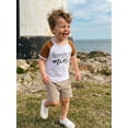thumbnail image 5 of BemeyourBBs Toddler Baby Boy Summer Clothes Daddy's Mini Baby Boy Outfit Casual Letter Print Crew Neck Short Sleeve Tops and Plaid Shorts Set, 5 of 9