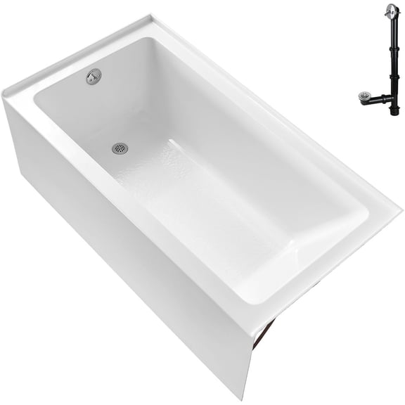 Streamline GA-300-2-CH 60 in. x 30 in. Acrylic Left-Hand Drain Alcove Bathtub in Glossy White With External Drain in Polished Chrome