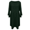 thumbnail image 3 of CHOK Cyber&Monday Deals Robes pour Femmes 2023 Manches Évasées Tunique Fluide Smockée en Coton Lin Robes Manches 3/4 Col Rond Solide Été Mini Robe Formelle Café TTTTG Liquidation un, 3 of 5