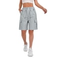 thumbnail image 2 of HKYNLAG Women's Bermuda Long Shorts with Pockets Elastic Waisted Knee Length Shorts for Women Walking Athletic Lounge Light Gray M, 2 of 6