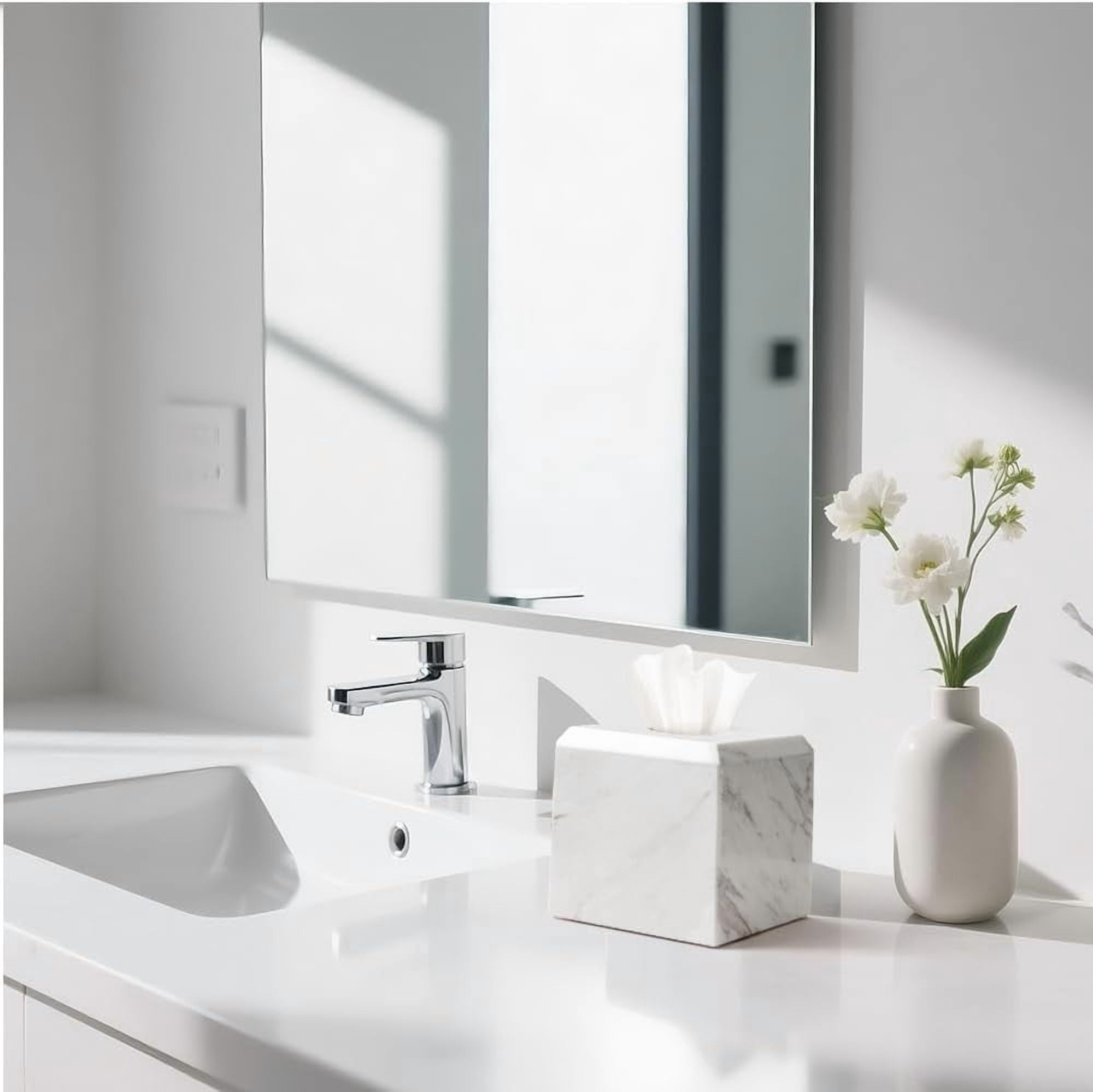 Tissue Box Cover Italy Natural Marble Heavy Duty Square Facial Toilet Paper Holder for Bathroom Living Room Bedroom Dresser Vanity Kitchen Minimalistic Office Home Decor Jazz White (WH014)