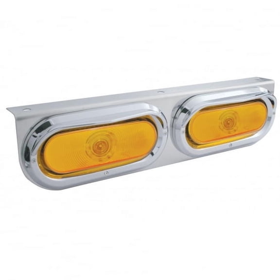 Stainless Steel Light Bracket w/ 2 Oval Incandescent Light w/ Visor - Amber Regular Lens