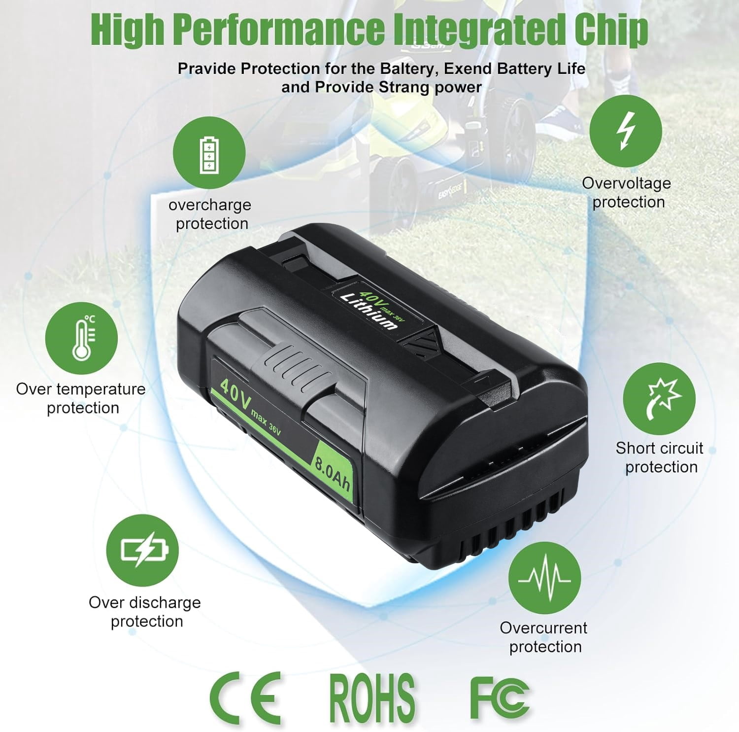 2Pack for Ryobi 36V（40Vmax) Battery 8000mAh Li-ion OP4040 OP4026 OP4030 OP4050 Li-ion OP4040A1 RBL4020 RBL1820G