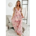 thumbnail image 4 of Women's Pink Floral Pleated Bust Backless Maxi Dress with Empire Waist - [ZhiHiMeRi] | (US 12-14)L, 4 of 12