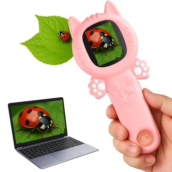 Microscopio PHNIXGAM Cámara infantil 500x de 2 pulgadas Pink Cat
