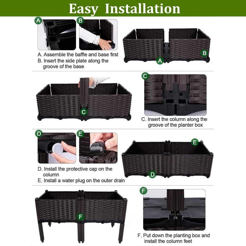 2Pcs Rattan Outdoor Planting Box, Raised Garden Bed, Garden Plant Boxes for Vegetables, Flowers