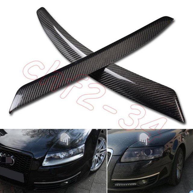 Dry Carbon Fiber Front Headlight Lamp Eyebrow 2PCS Fit for Audi A6 C6 4F 04-2011