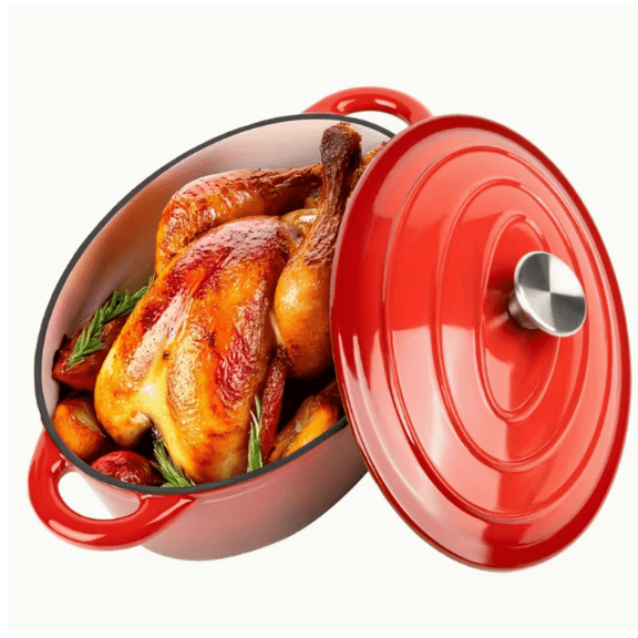 Jcaeh Enameled Cast Iron Dutch Oven with Lid & Dual Handles, Non-Stick Cookware for Bread Baking, Braising, Stewing, Roasting, 13.1"x11.1"x6.7", Red