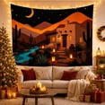 thumbnail image 3 of Adobe House by a Turquoise River Under a Crescent Moon, Peaceful Illustration for Art Lovers, Desert Art, Housewarming Gift, Tapestry Wall Hanging for Bedroom and Living Room, 3 of 7