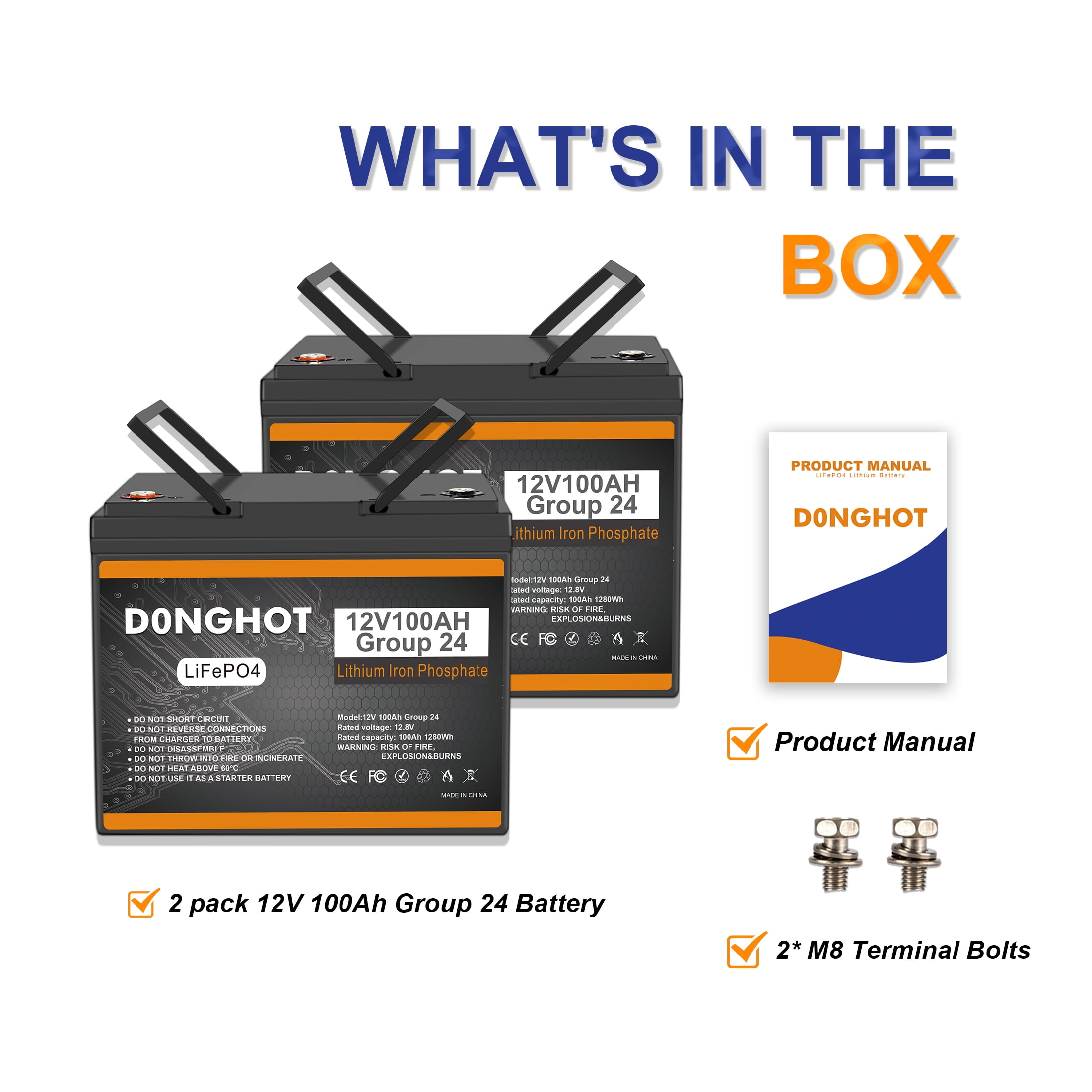 12V 100Ah LiFePO4 Lithium Battery,100A BMS,15000 Deep Cycles,D0NGHOT Battery for RV,Solar,off-Grid,Marine,Backup Power