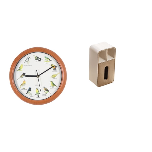 Reloj de pared con diseño de pájaro cantor, decorativo para cocina, hogar, con funda rectangular multiusos para pañuelos y servilletero para oficina.