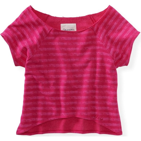 Aeropostale Womens Cropped Striped Crew Knit Sweater, Pink, Juniors, Medium