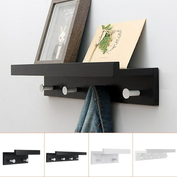 Metal Wall Mounted Coat Rack Shelf Black White Wooden Style 9 19 Entryway With 2 4 Hooks Perfect Touch For Your Mudroom Kitchen Bathroom And More Com Metal Wall Mounted Coat Rack Shelf, Black Coat Hooks With Shelf