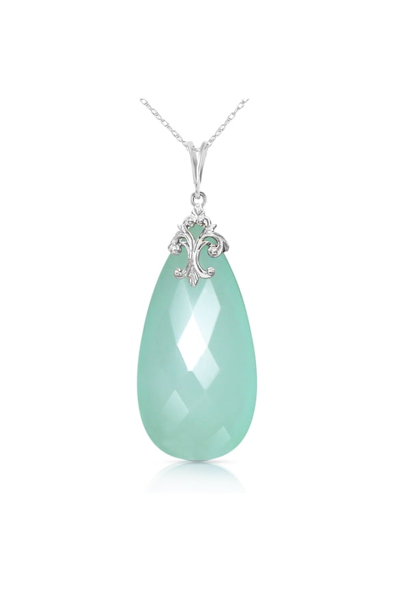 14k14" White Gold Necklace with Briolette 31x16 mm Mint Green Chalcedony