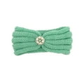 thumbnail image 3 of Baby Turban Head Wrap Headbands Girl Knitting Button Hairbands Stretchy Soft Yarn Cozy Warm Lined Elastic Bandana,Color:Light Green, 3 of 4
