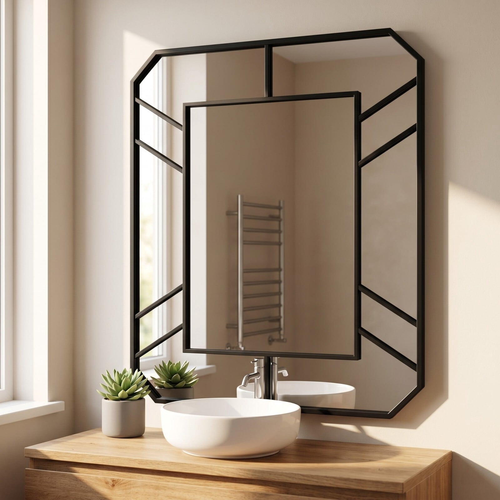 Gleamira 30"x40" Bathroom Mirror Geometric Style Wall-Mounted Decorative Vanity Mirror, Black