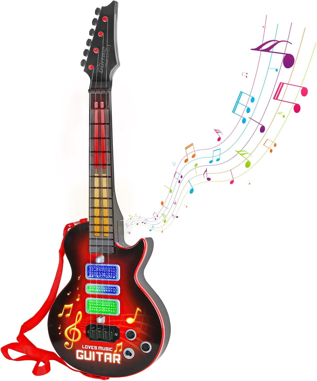 Guitare Électrique Jouet Pour Enfants 57 Cm – 6 Cordes, 4 Modes De Jeu, Son Surround, Infrarouge – Bleu – Sans BPA