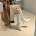 thumbnail image 6 of Lovskoo 2024 Knee High Boots Women Western Wide Calf Pointed Toe Stiletto Heel Dress Boot White, 6 of 6