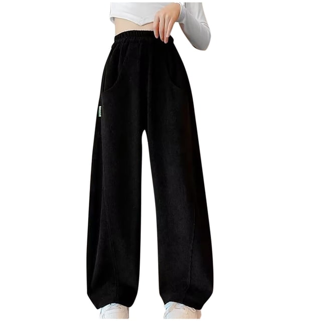Odeerbi 8-14 Años Niñas Pana Pantalones Pata Ancha Casual Pierna Recta Pantalones Color Sólido Ropa Exterior