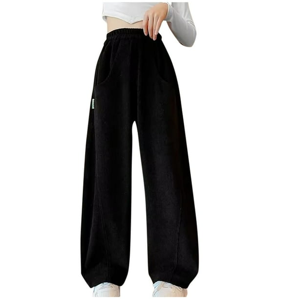 Odeerbi 8-14 Años Niñas Pana Pantalones Pata Ancha Casual Pierna Recta Pantalones Color Sólido Ropa Exterior