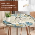 thumbnail image 5 of Flower Bird Round Fitted Table Cover Vintage Floral Blue Flower Watercolor Waterproof Table Cloth with Elastic Edge Wipeable Tablecloth for Picnic Camping Party Fits 45"-54" Diameter, 5 of 8