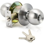 APODESS Keyed Entry Door Knob with Lock, Interior and Exterior Door Lock, Standard Ball, Satin Nickel