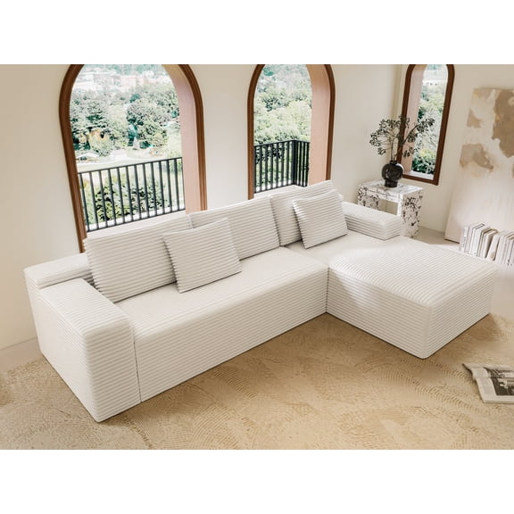 Compact Sectional Sofa with Chaise Lounge, Space - Saving L - Shaped Couch for Small Living Rooms, White