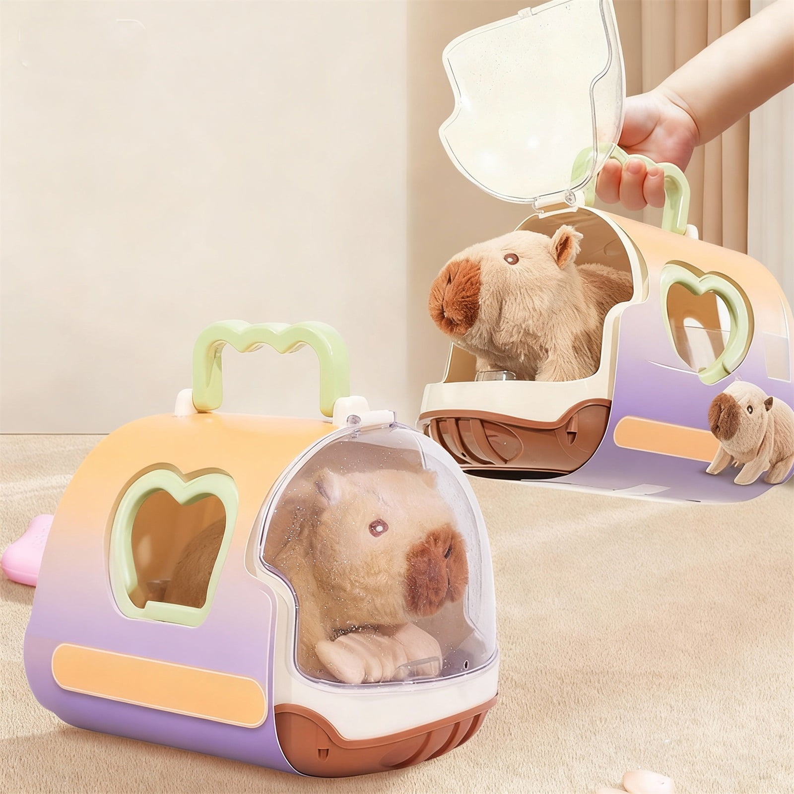 Walking Capybara Toys - 8.66Inch Electronic Capybara Walking and Make Sounds, Storage Cage and Accessories, Perfect Christmas Halloween Birthday Gifts