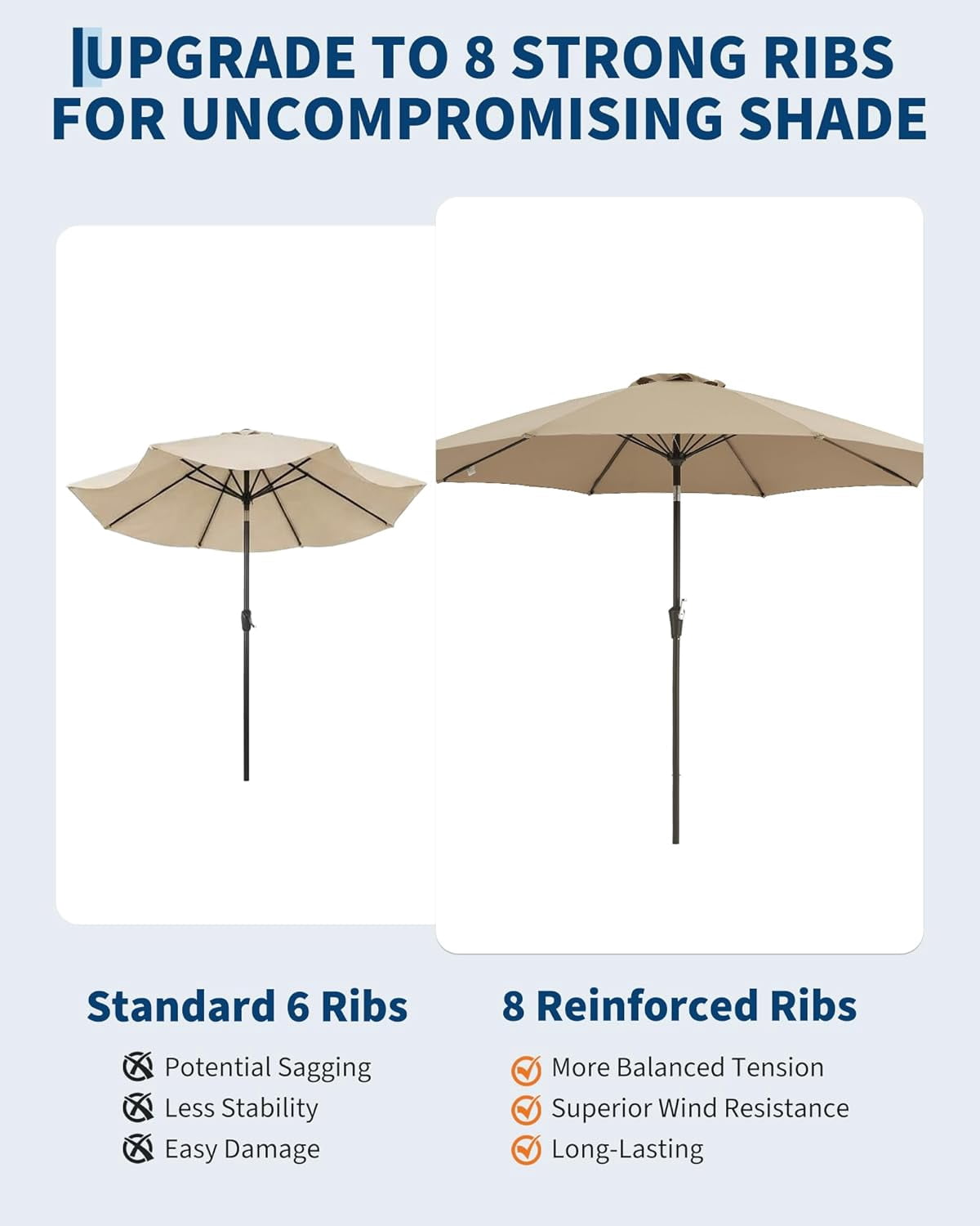SOLLED 9FT Patio Umbrella with Push Button Tilt & Crank, Outdoor Market Table Umbrella with 8 Ribs for Garden Backyard Deck Pool,Brown