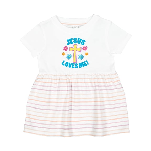 Inktastic Easter Jesus Loves Me with Cross and Flowers Girls Baby Dress