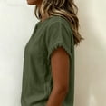 thumbnail image 6 of ClodeEU Women's V Neck Short Sleeve T-Shirt,Casual Solid Color Frayed Edge Top Army Green,Women's Plus L, 6 of 9