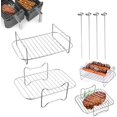 thumbnail image 1 of 2 Pcs Air Fryer Rack,Grilling Rack with 4 Skewers,Dual Airfryer Racks Stainless Steel,Rectangle Air Fryer Accessories for Roasting Cooking,304 Stainless Steel Baking Sheet Cooking Grate, 1 of 7