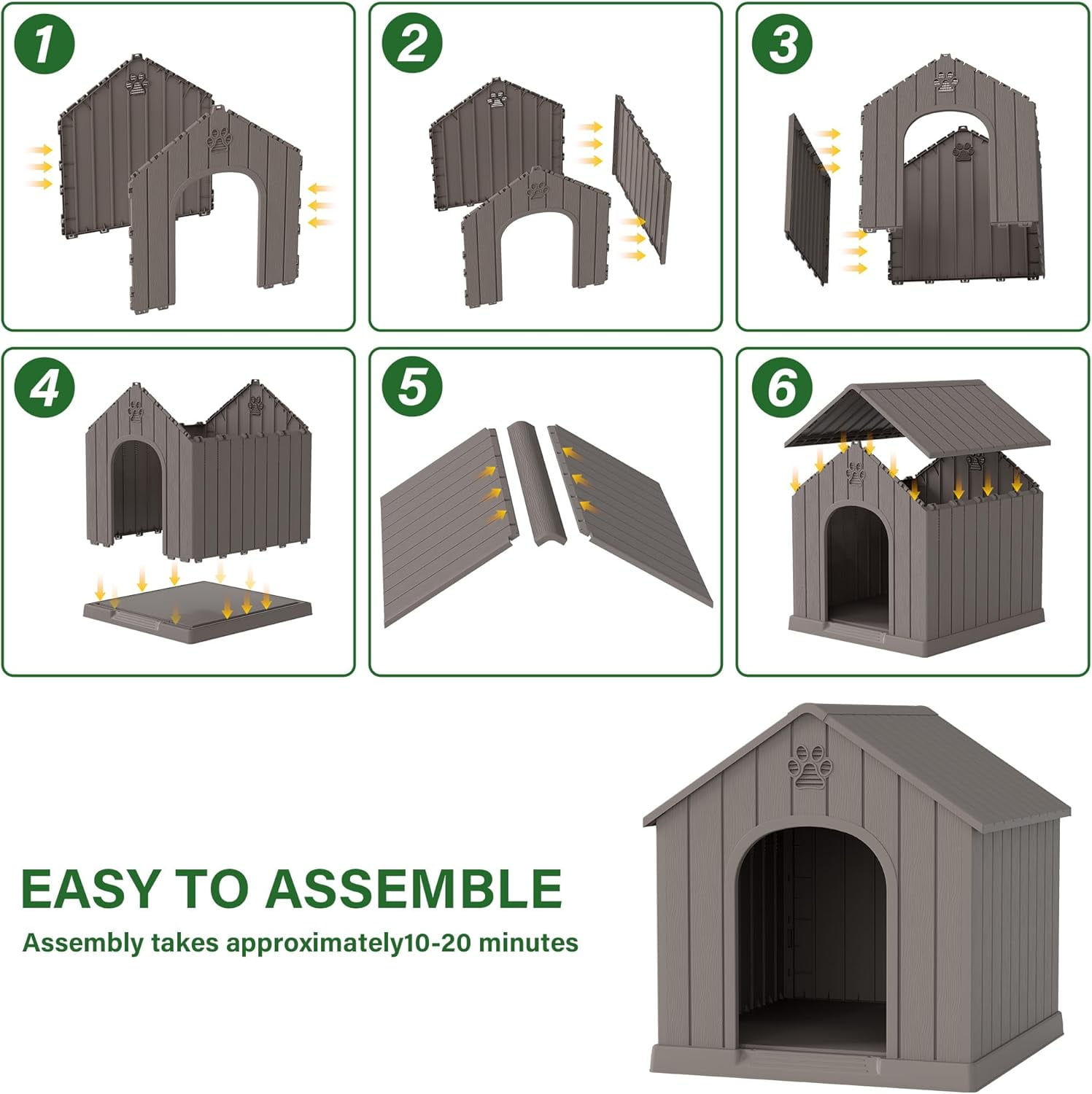 Large Dog House for Outdoor & Indoor, Waterproof Puppy Shelter with Air Vents & Elevated Floor, Easy Assemble Sturdy Dog Kennel for Large Dogs(Grey,36.2''L×38''W×38''H)