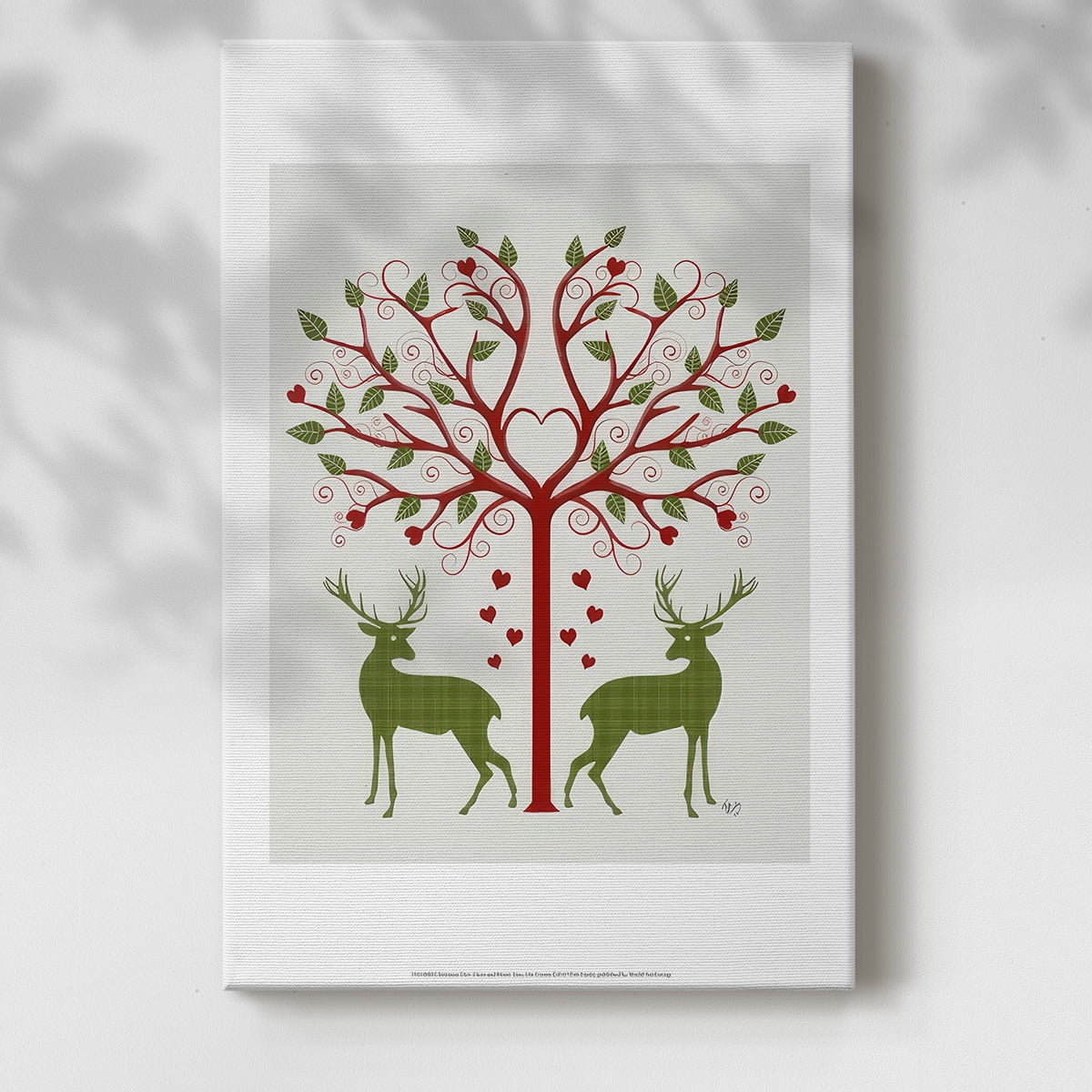 Christmas Des - Deer and Heart Tree, On Cream- Gallery Wrapped Canvas